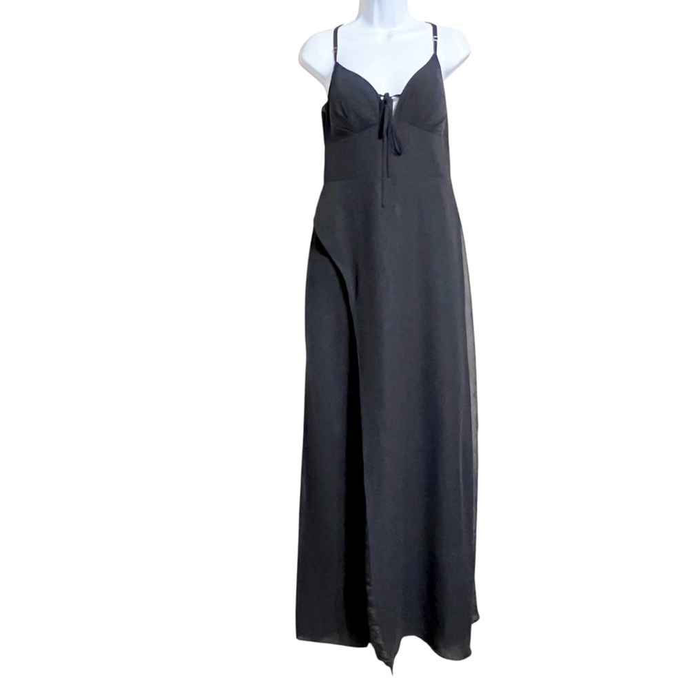 Azazie Minie A Line Bow Chiffon Formal Gown Custom 8 M Black NWT Bridesmaid Gala